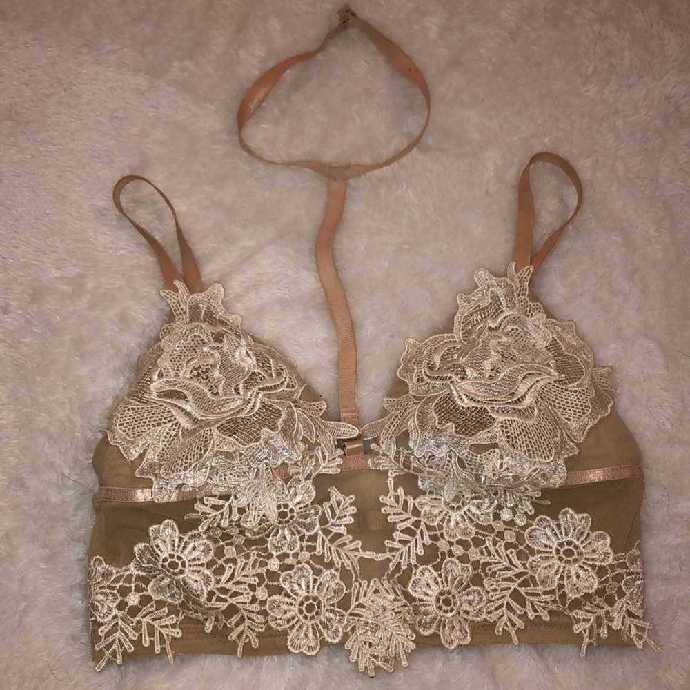 Tan lace crop top